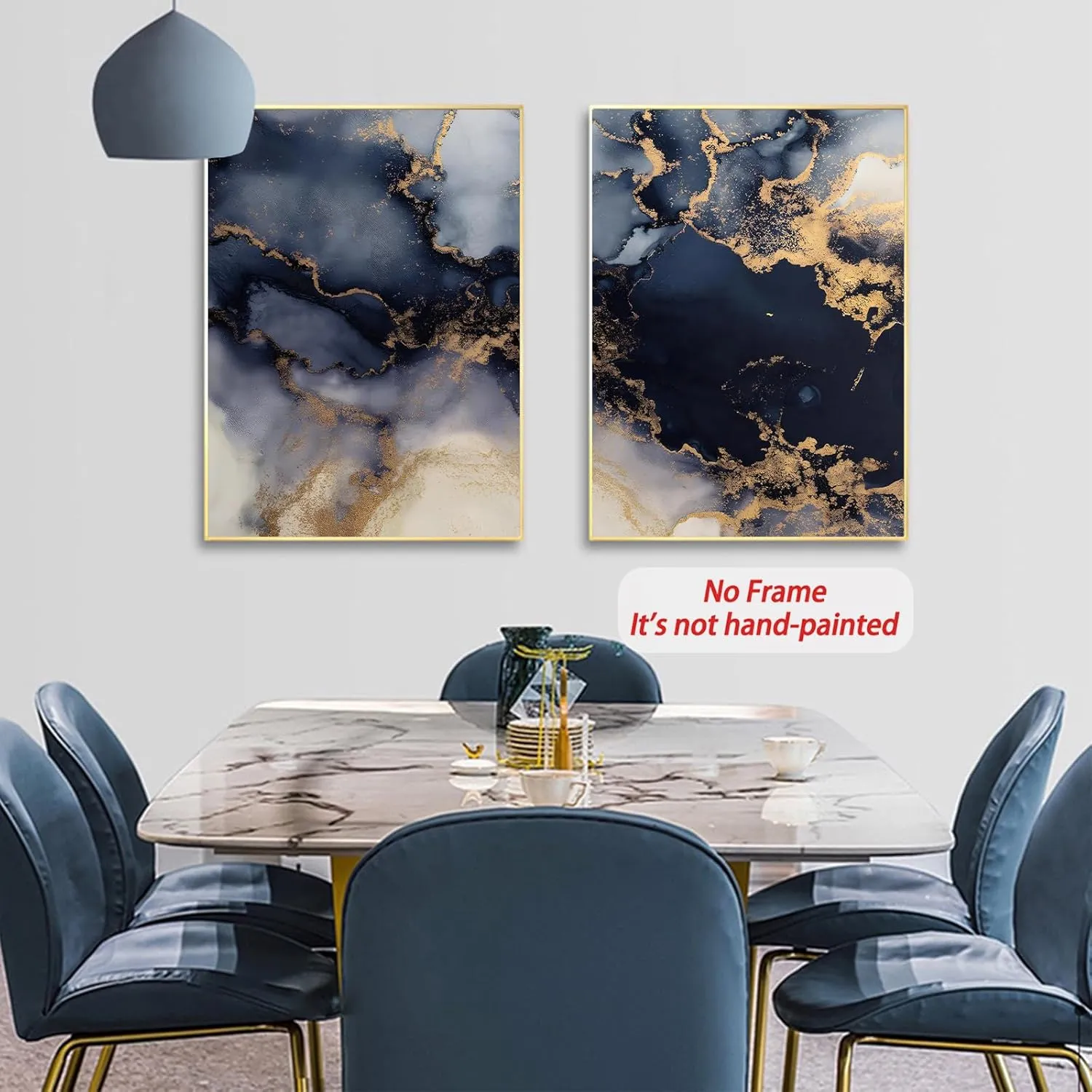 Blue White Gold Abstract Canvas Wall Art Picture Wall Decor Navy Blue Abstract Marble Canvas Art Poster Print Painting for Living Room 16x24inx3 No Frame