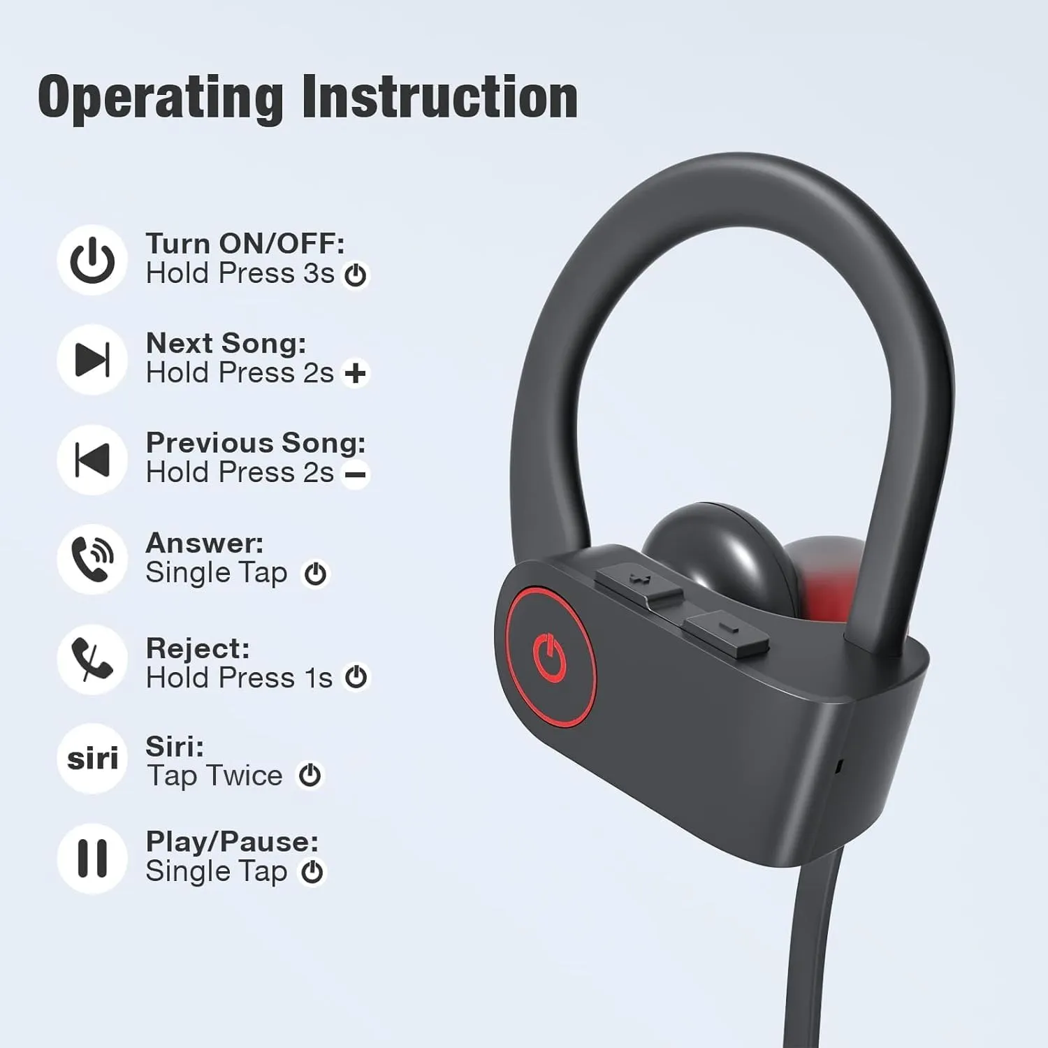 Bluetooth Wireless Headphones 16H Playtime Earbuds with Mic Stereo in-Ear Earphones, IPX7 Waterproof Sports Sound Isolation Headsets for Running, Gym, Workout
