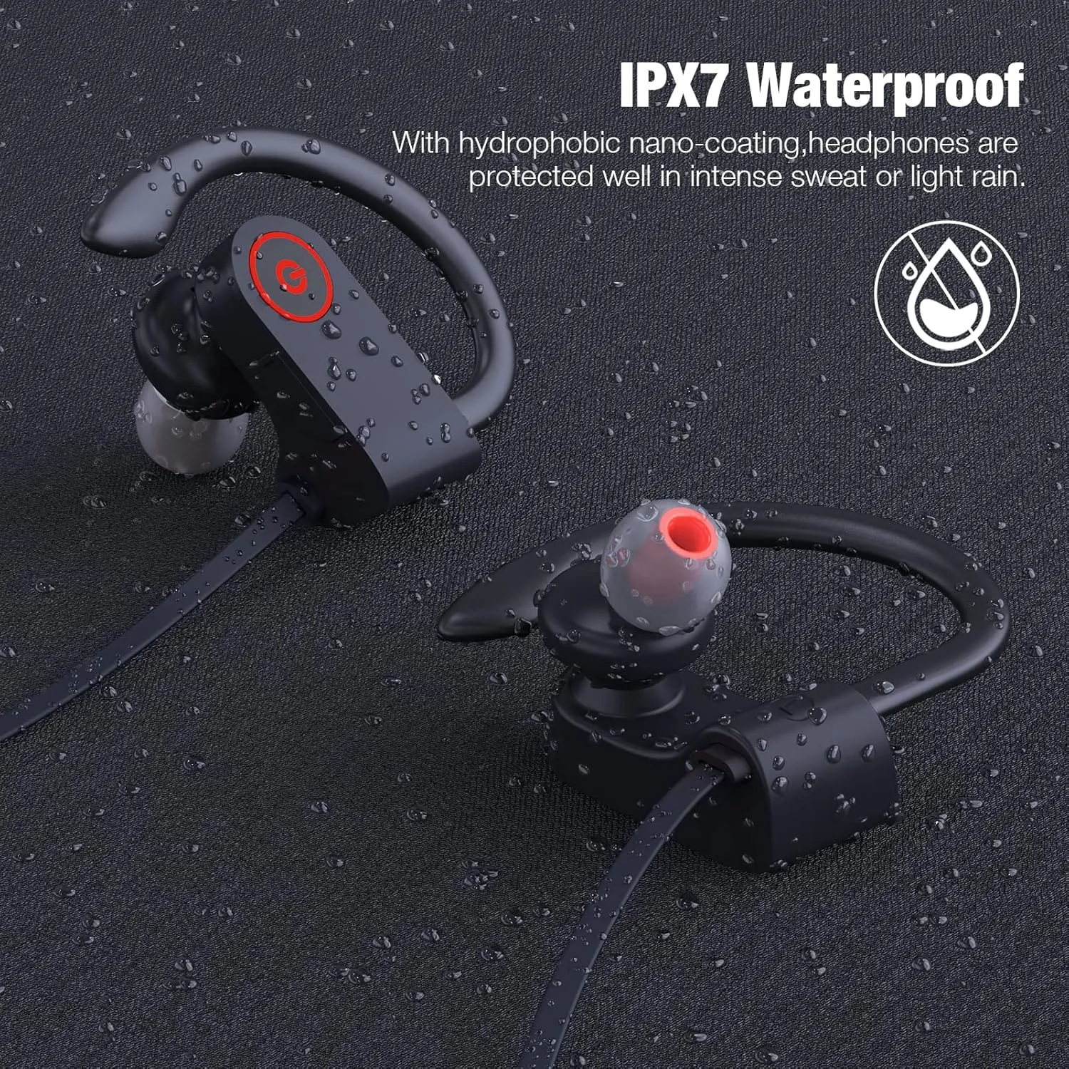 Bluetooth Wireless Headphones 16H Playtime Earbuds with Mic Stereo in-Ear Earphones, IPX7 Waterproof Sports Sound Isolation Headsets for Running, Gym, Workout