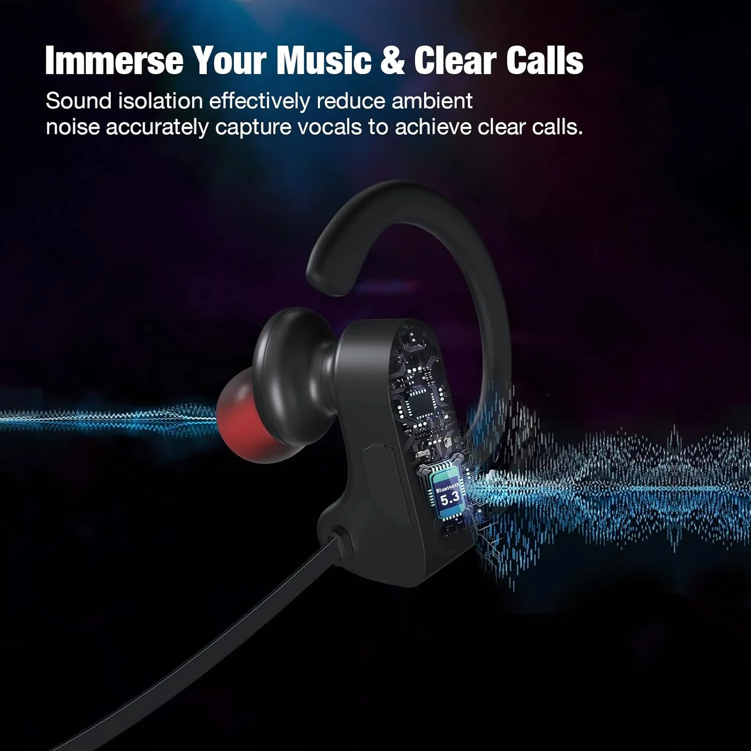 Bluetooth Wireless Headphones 16H Playtime Earbuds with Mic Stereo in-Ear Earphones, IPX7 Waterproof Sports Sound Isolation Headsets for Running, Gym, Workout
