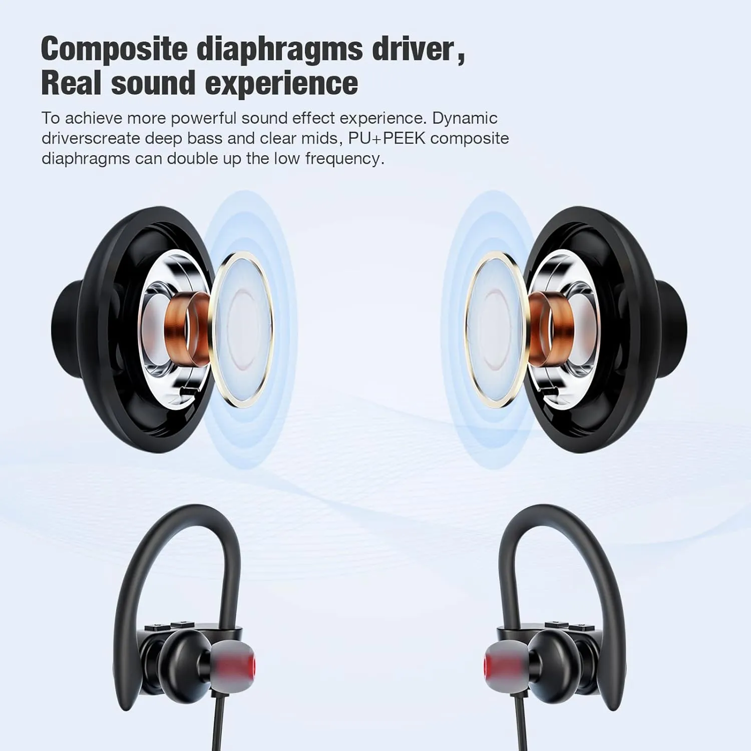 Bluetooth Wireless Headphones 16H Playtime Earbuds with Mic Stereo in-Ear Earphones, IPX7 Waterproof Sports Sound Isolation Headsets for Running, Gym, Workout