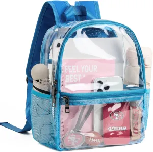 Bluome Clear Backpack for Stadium Events - 12x6x12, Wider Shoulder Straps, Small, Blue