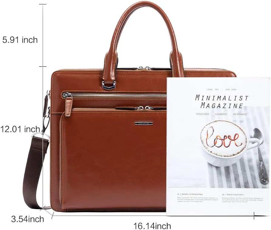 BOSTANTEN Briefcases for Men Leather Laptop Bag 15.6 inch Computer Messenger Shoulder Slim Bag Buisness Travel Work Case