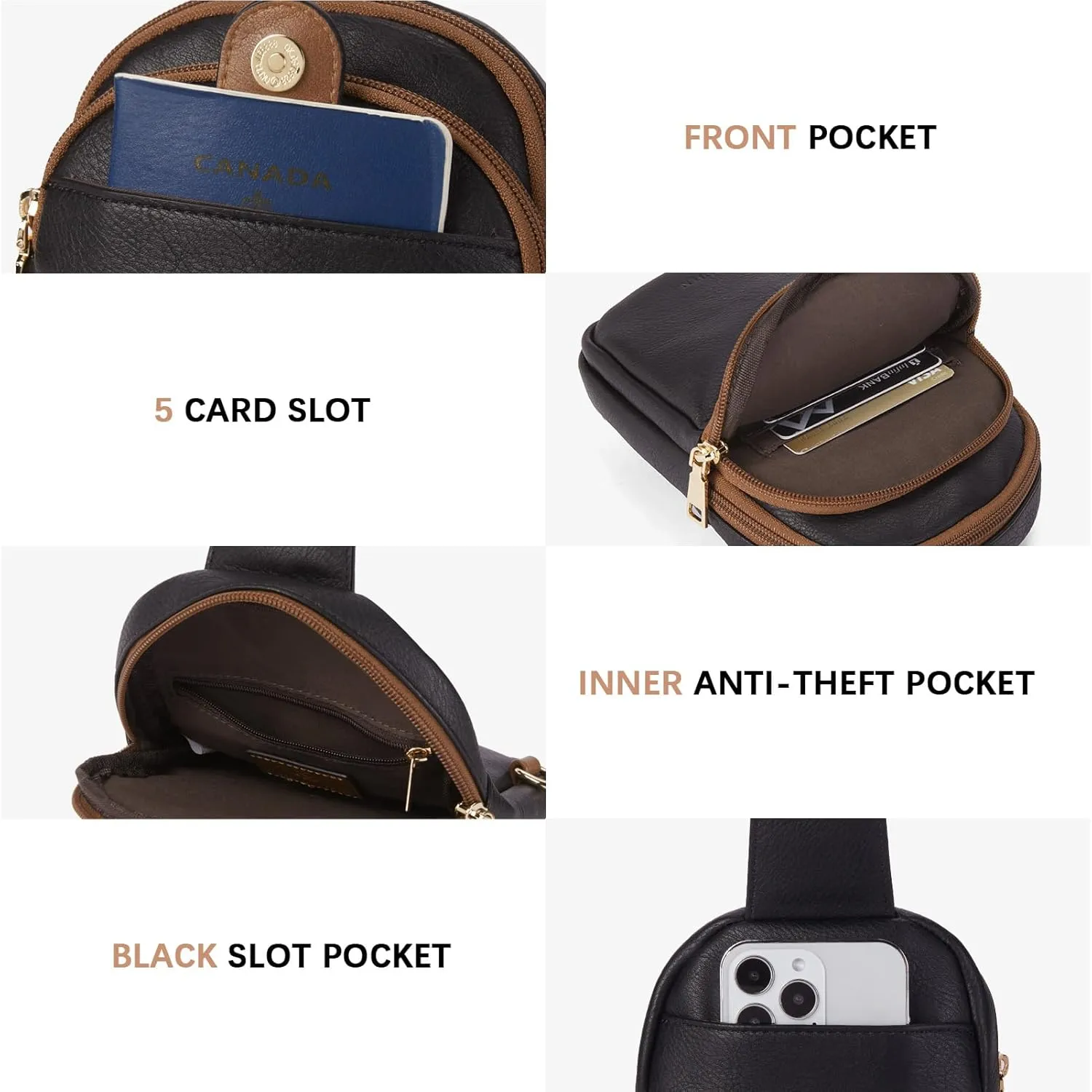 BOSTANTEN Small Sling Bag Crossbody Bags for Women Trendy Crossbody Purse Leather Chest Bag