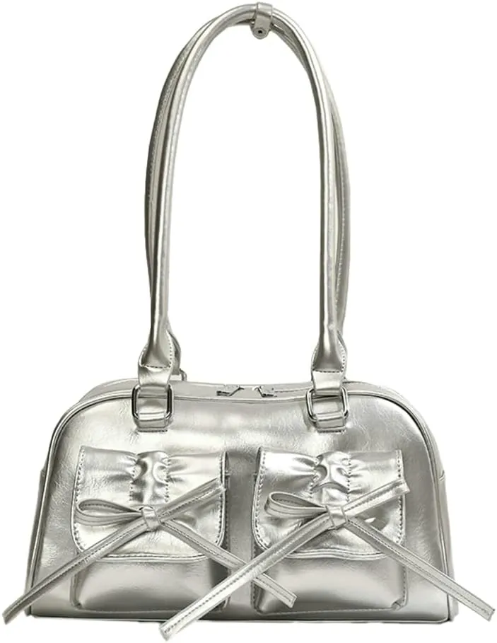 Bow Purse Women PU Leather Shoulder Bag Coquette Tote Y2k Aesthetic Handbag Ita Bag Travel Designer Multi Pockets