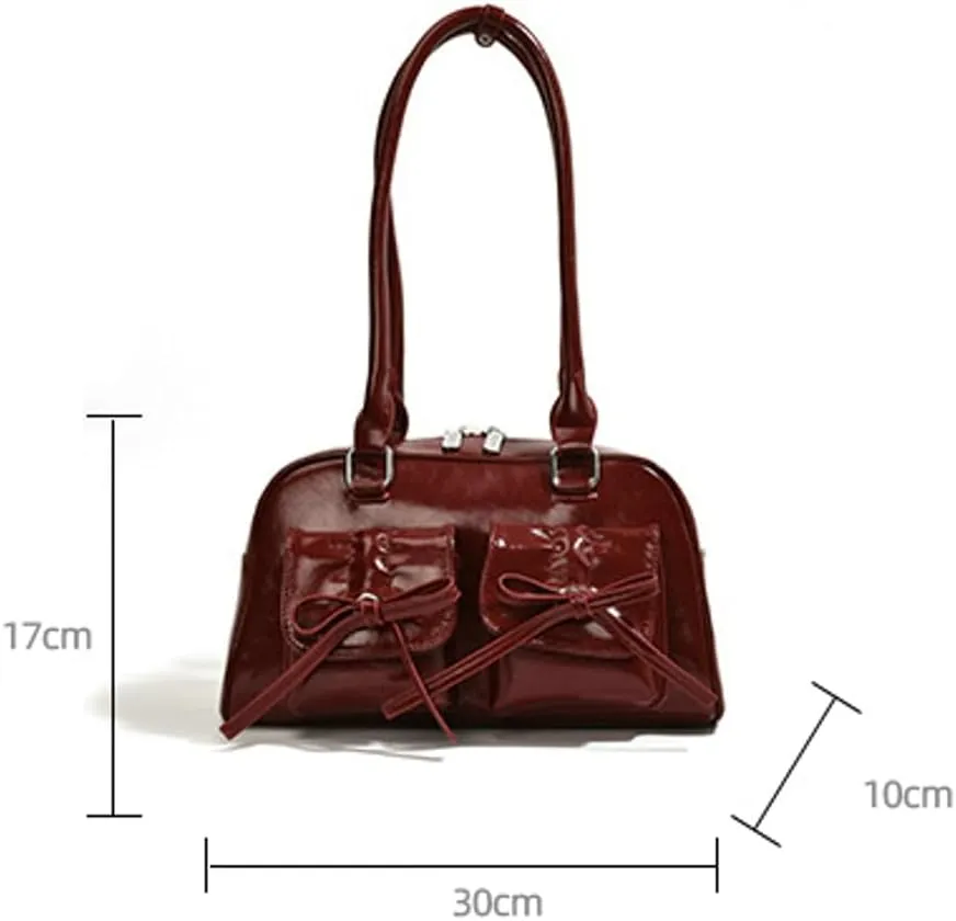 Bow Purse Women PU Leather Shoulder Bag Coquette Tote Y2k Aesthetic Handbag Ita Bag Travel Designer Multi Pockets