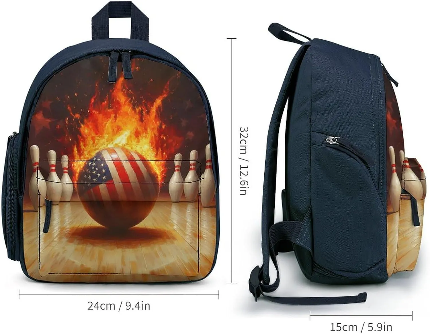 Bowling Flaming Ball Backpack Small Shoulder Bag Travel Bag Casual Daybacks Handbags One Size