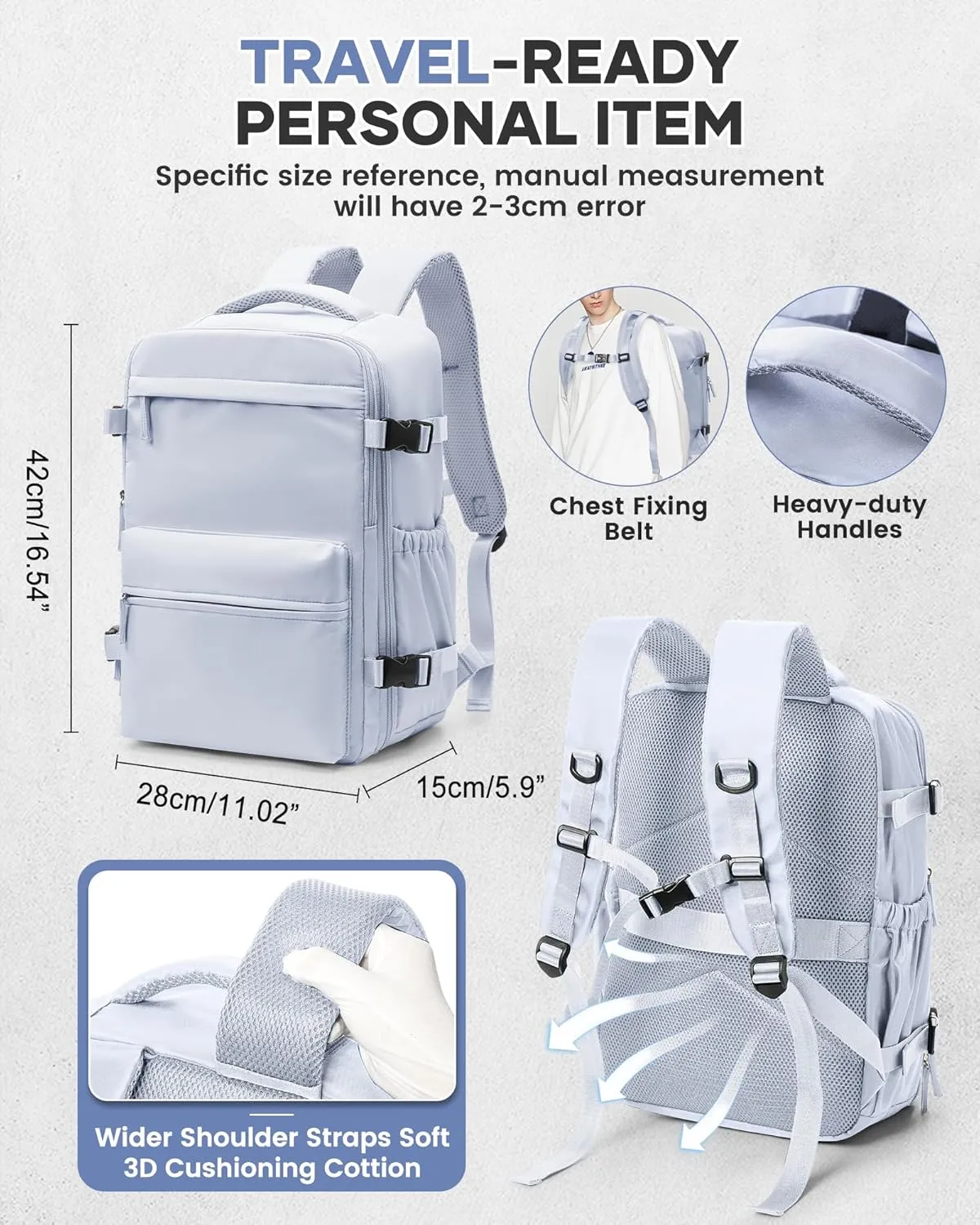 BOXSAM Large Vacuum Travel Backpack with Pump for Women,Airback Personal Item Carry on Backpacks Flight Approved 18x14x8 inches for Men,Laptop Waterproof Work Compression bags Casual Daypack,Grey