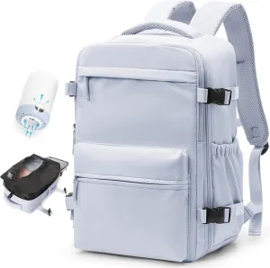 BOXSAM Large Vacuum Travel Backpack with Pump for Women,Airback Personal Item Carry on Backpacks Flight Approved 18x14x8 inches for Men,Laptop Waterproof Work Compression bags Casual Daypack,Grey