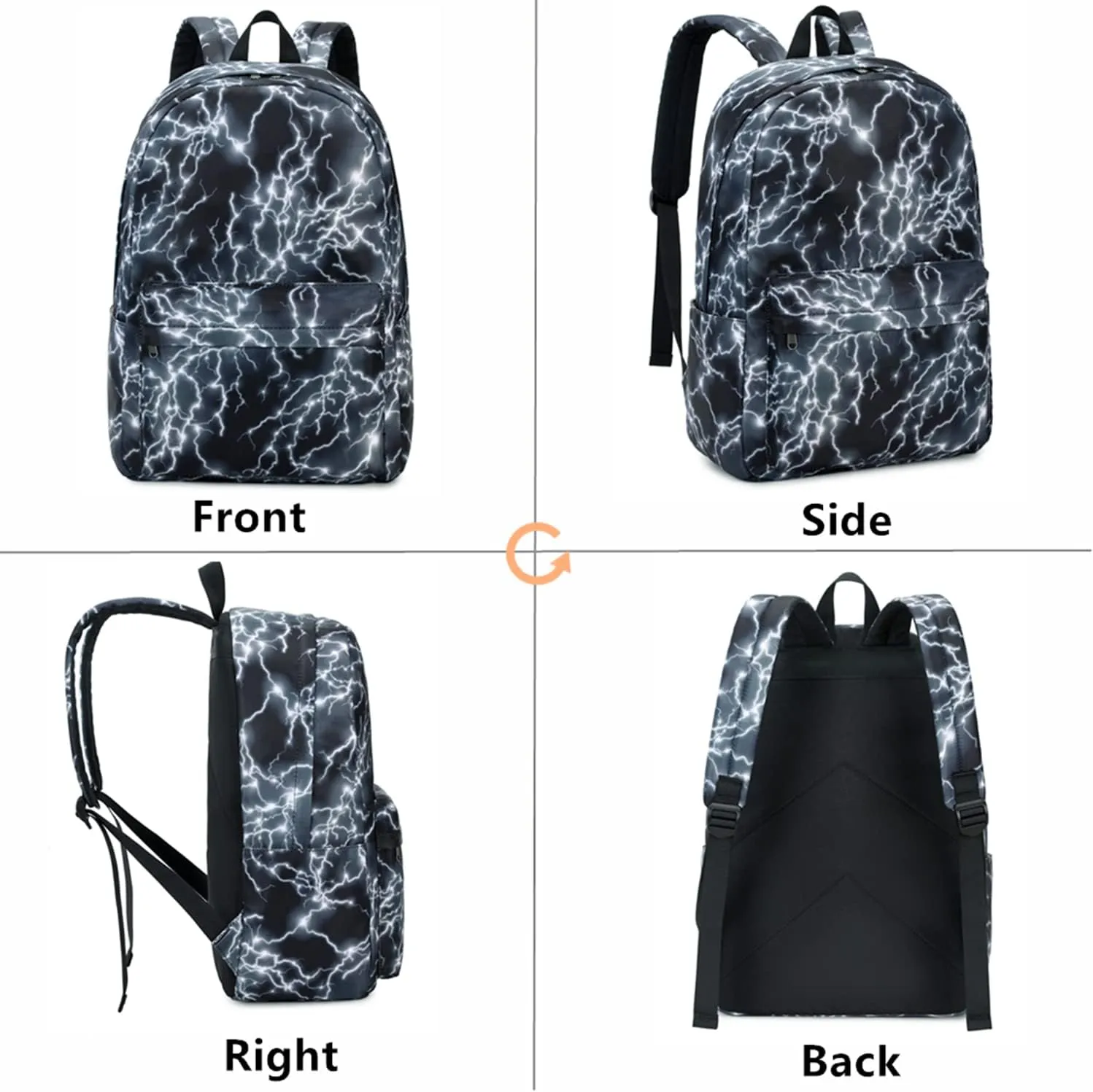 Boy School Backpack Elementary Middle Lightning Bookbag Laptop Teenager Waterproof Lightweight 17 Inches (2Black)