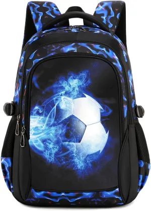 Boys Backpack Kids Bookbag Durable Elementary Middle School Bags Soccer 18in (X-Blue)