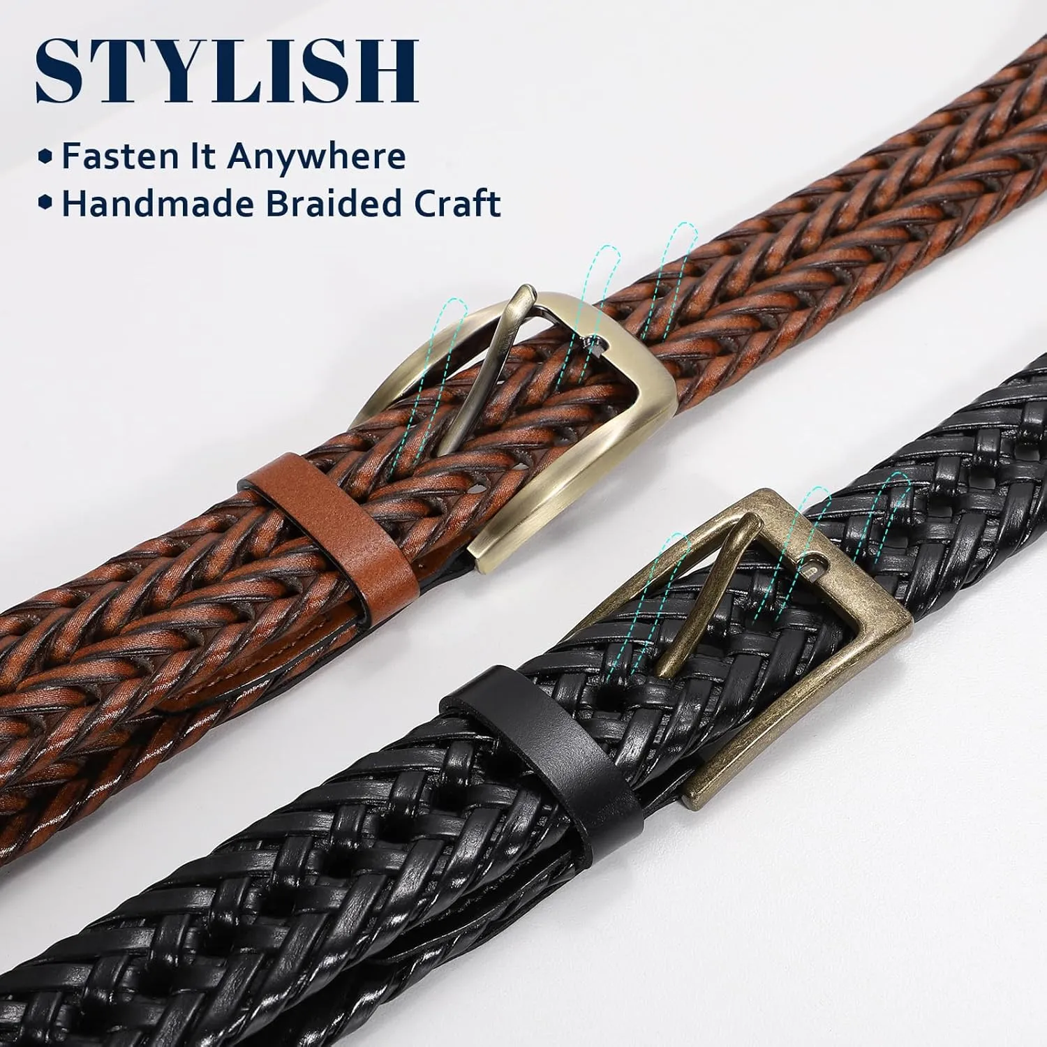 Braided Leather Belt for Men Casual Jeans Golf, Men's Leather Woven Alloy Buckle Hand Braided Belts Gift for Men