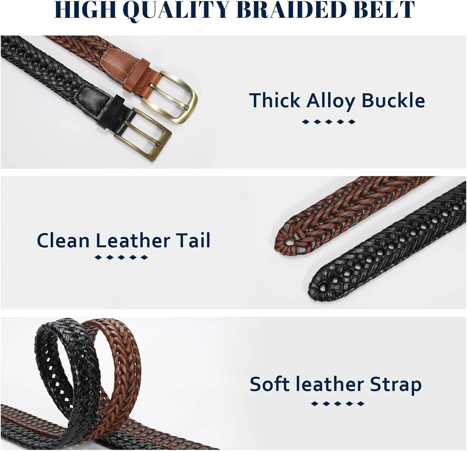 Braided Leather Belt for Men Casual Jeans Golf, Men's Leather Woven Alloy Buckle Hand Braided Belts Gift for Men