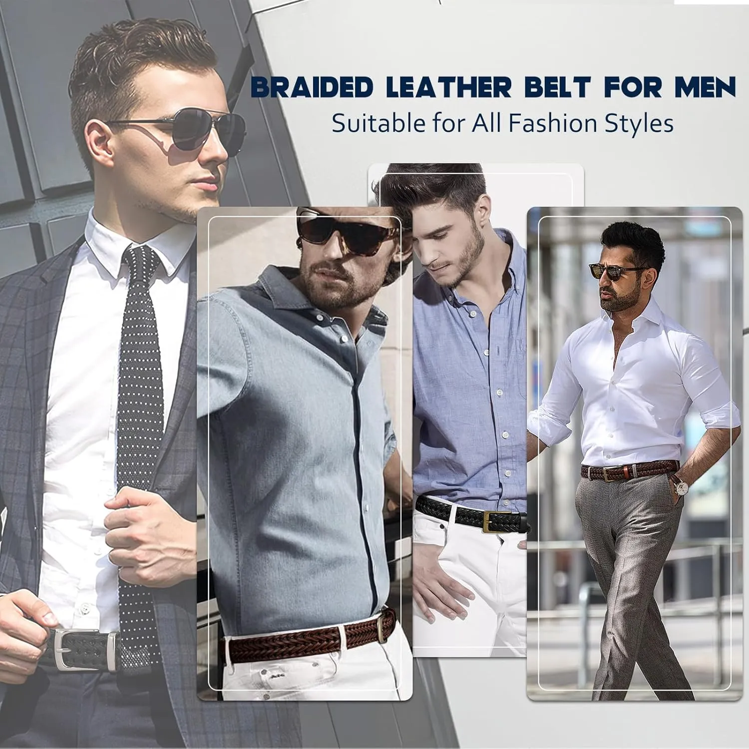 Braided Leather Belt for Men Casual Jeans Golf, Men's Leather Woven Alloy Buckle Hand Braided Belts Gift for Men