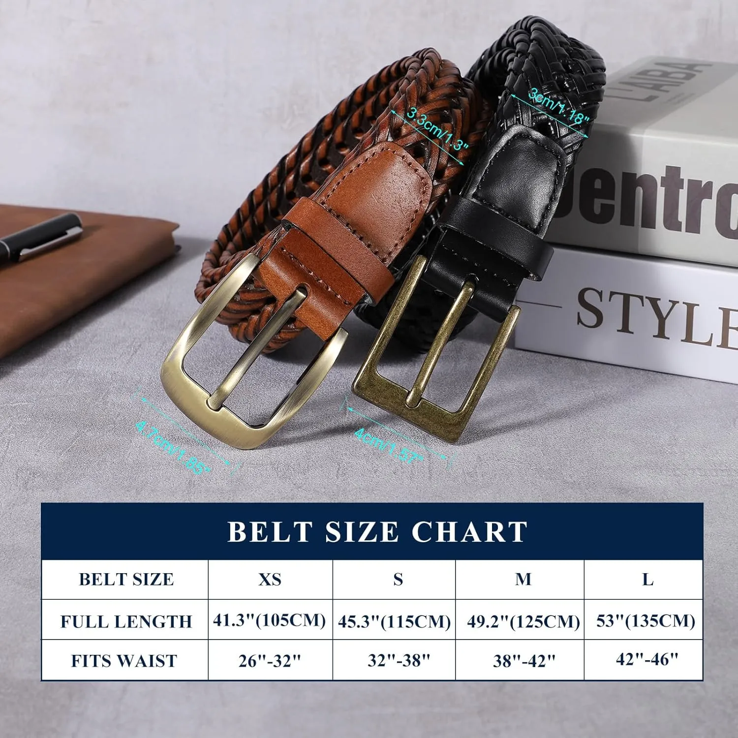 Braided Leather Belt for Men Casual Jeans Golf, Men's Leather Woven Alloy Buckle Hand Braided Belts Gift for Men