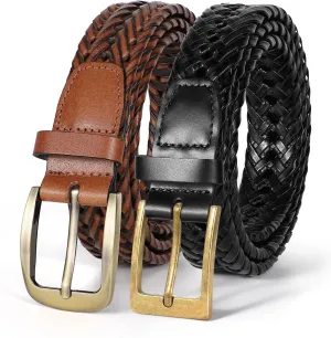 Braided Leather Belt for Men Casual Jeans Golf, Men's Leather Woven Alloy Buckle Hand Braided Belts Gift for Men
