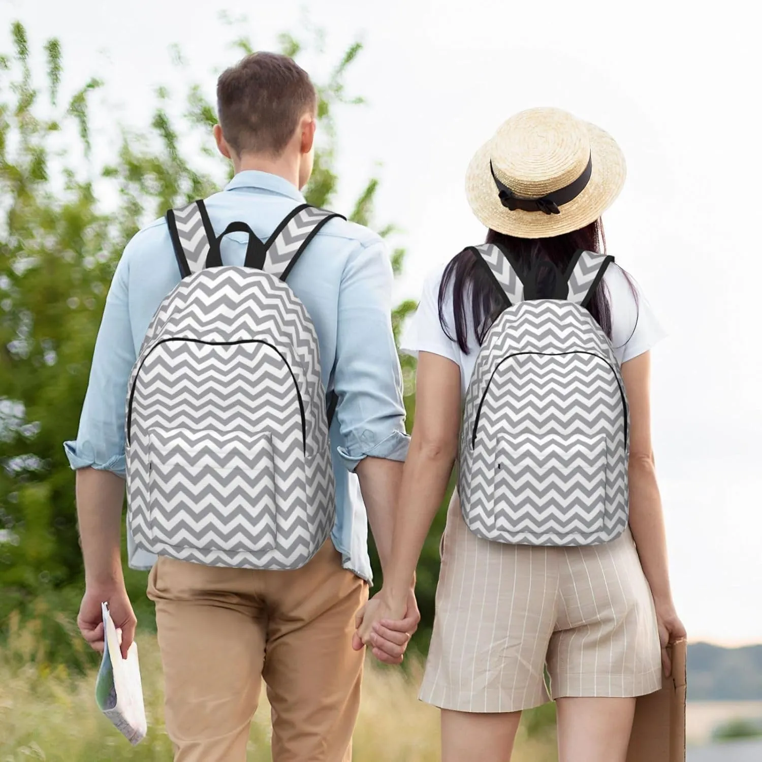 BREAUX Gray Waves Striped Canvas Casual Lightweight Duffel Bag, Fashion Duffel Bag, Casual Daypack, Unisex Travel Backpack