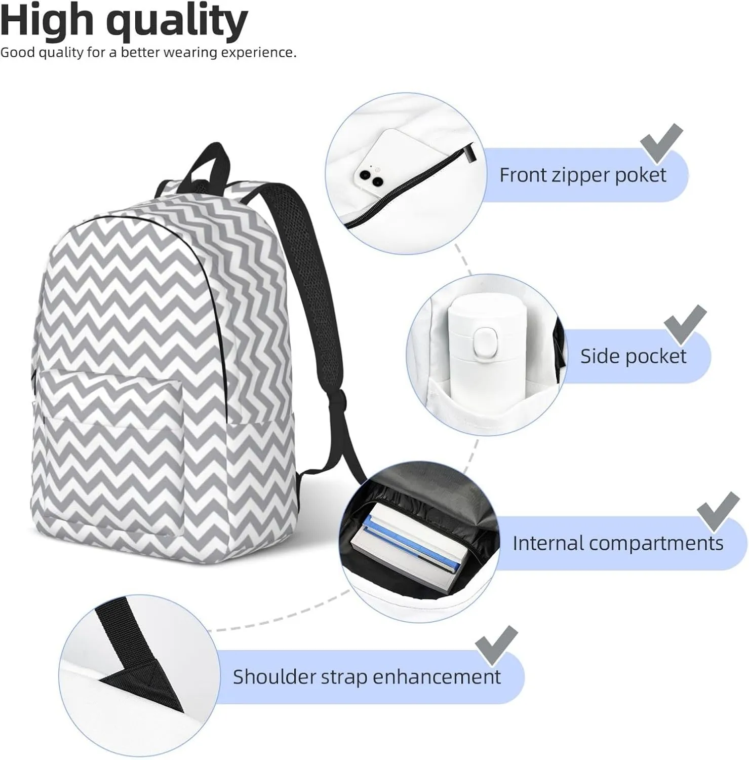 BREAUX Gray Waves Striped Canvas Casual Lightweight Duffel Bag, Fashion Duffel Bag, Casual Daypack, Unisex Travel Backpack