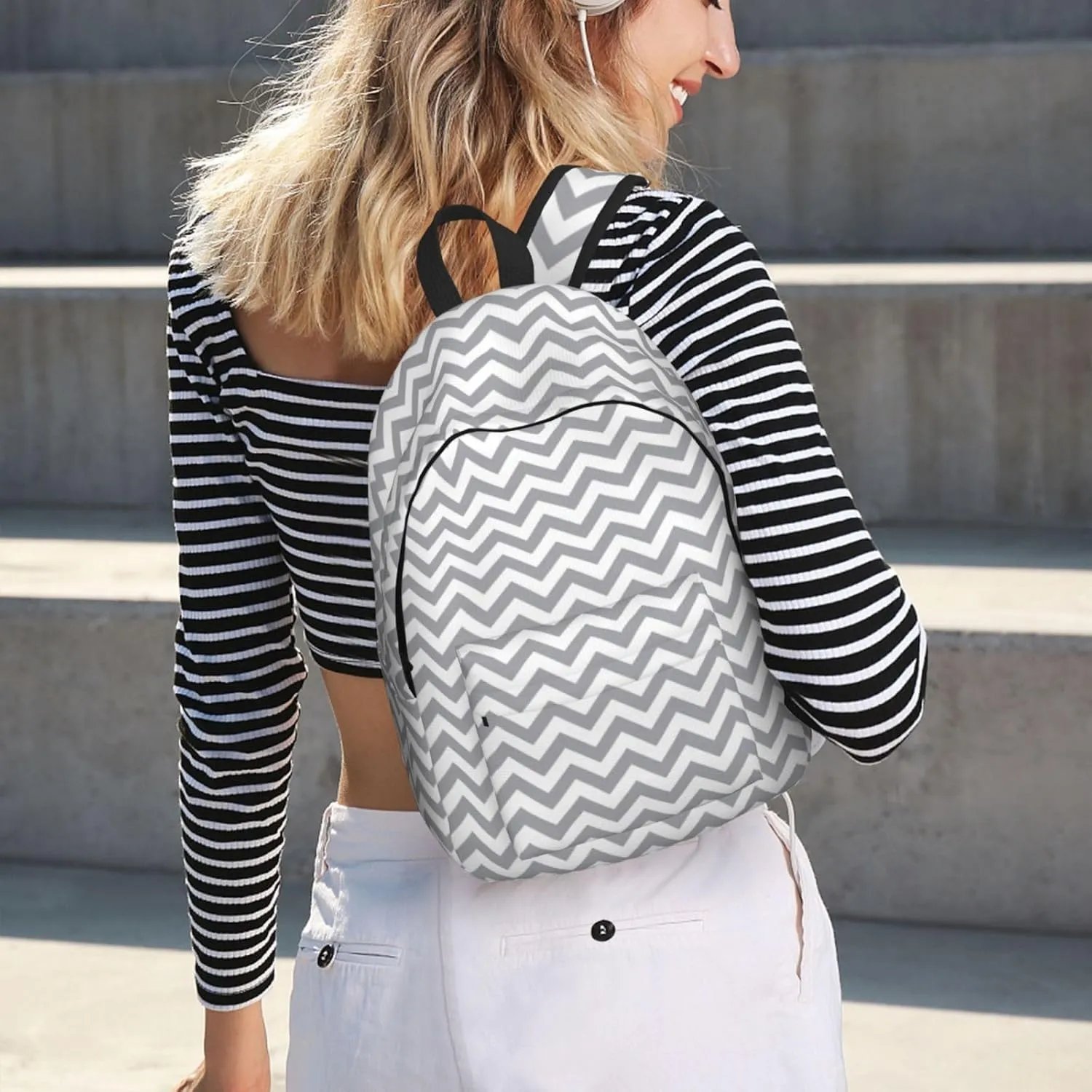 BREAUX Gray Waves Striped Canvas Casual Lightweight Duffel Bag, Fashion Duffel Bag, Casual Daypack, Unisex Travel Backpack