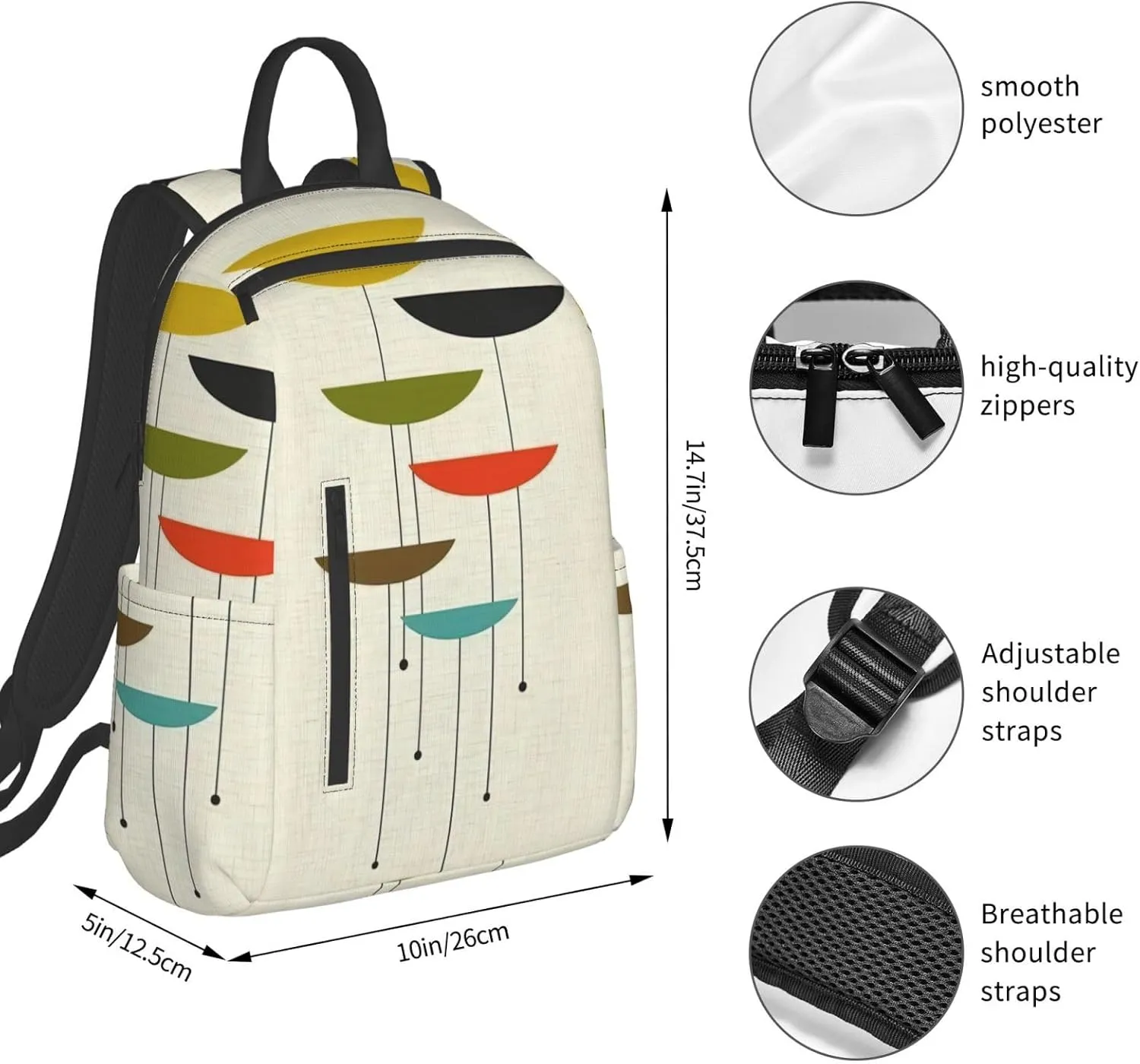 BREAUX Mid Century Modern Prints Print Large-Capacity Backpack, Simple And Lightweight Casual Backpack, Travel Backpacks