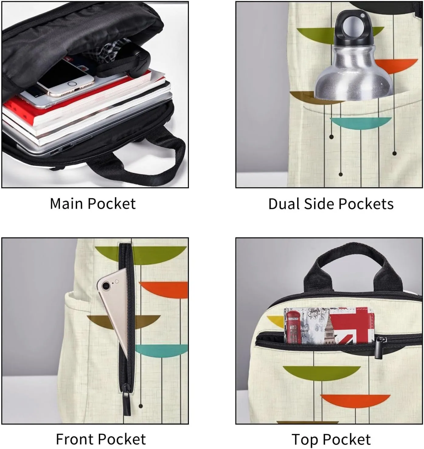 BREAUX Mid Century Modern Prints Print Large-Capacity Backpack, Simple And Lightweight Casual Backpack, Travel Backpacks