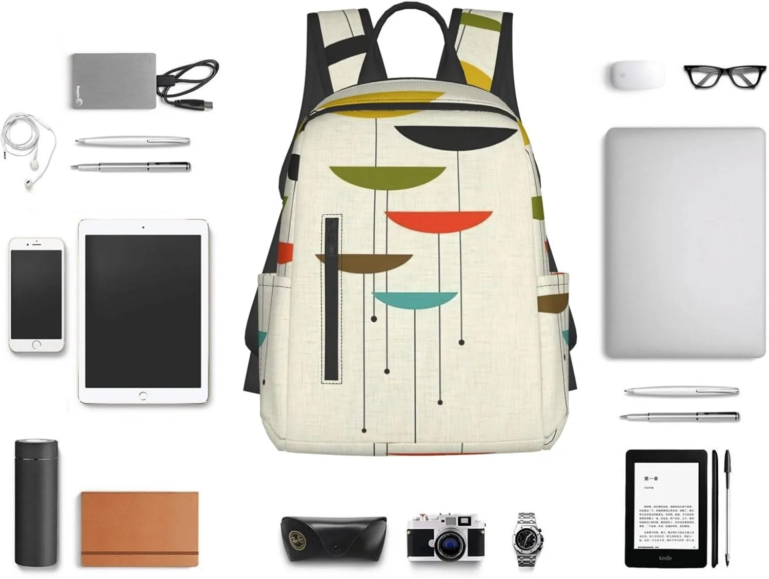 BREAUX Mid Century Modern Prints Print Large-Capacity Backpack, Simple And Lightweight Casual Backpack, Travel Backpacks