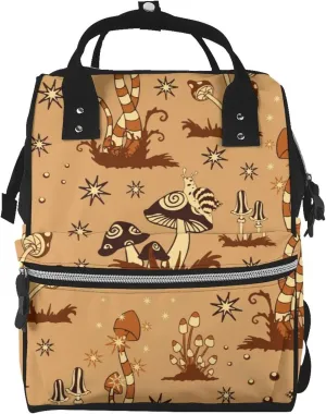 Brown Mushrooms Diaper Bag Backpack Large Capacity Multifunction with Insulated Pockets Waterproof Baby Diaper Bags Baby Travel Essentials for Moms,Dads,Newborns