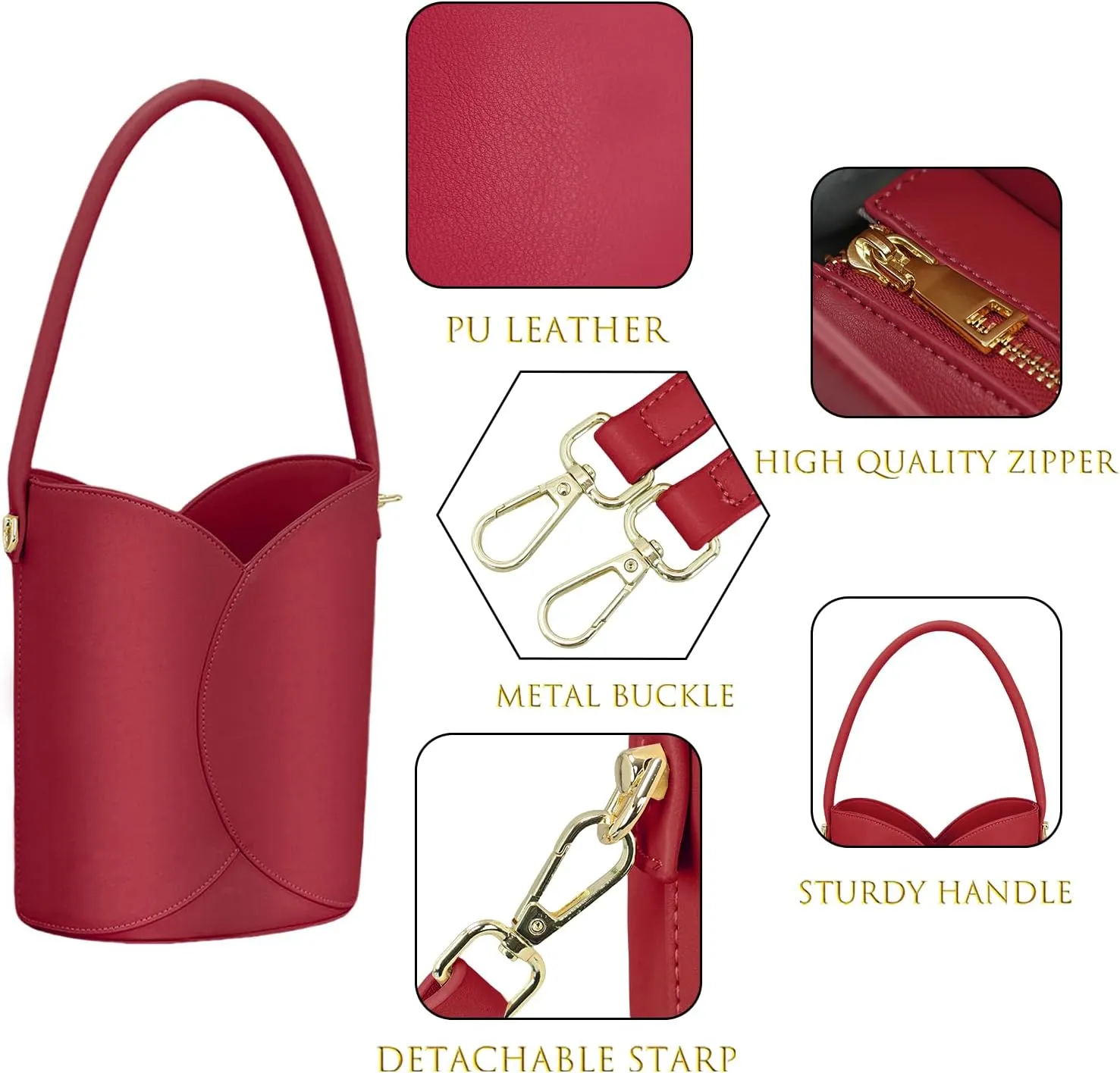 Bucket Bag for Women Vegan Leather Handbags with Removable Strap Small Shoulder Purse Crossbody Totes Bags