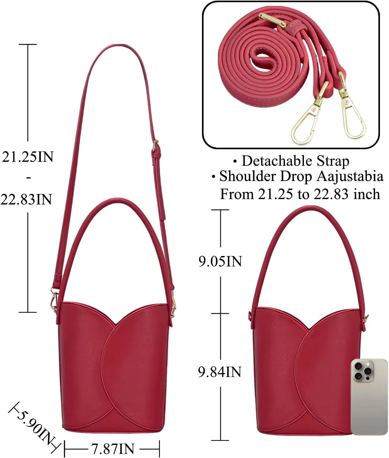 Bucket Bag for Women Vegan Leather Handbags with Removable Strap Small Shoulder Purse Crossbody Totes Bags