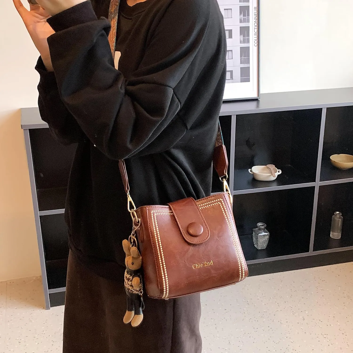 Bucket Bag For Women Vintage Crossbody Bag With Adjustable Wider Strap Small Shoulder Bags Pu Leather Fashion Retro