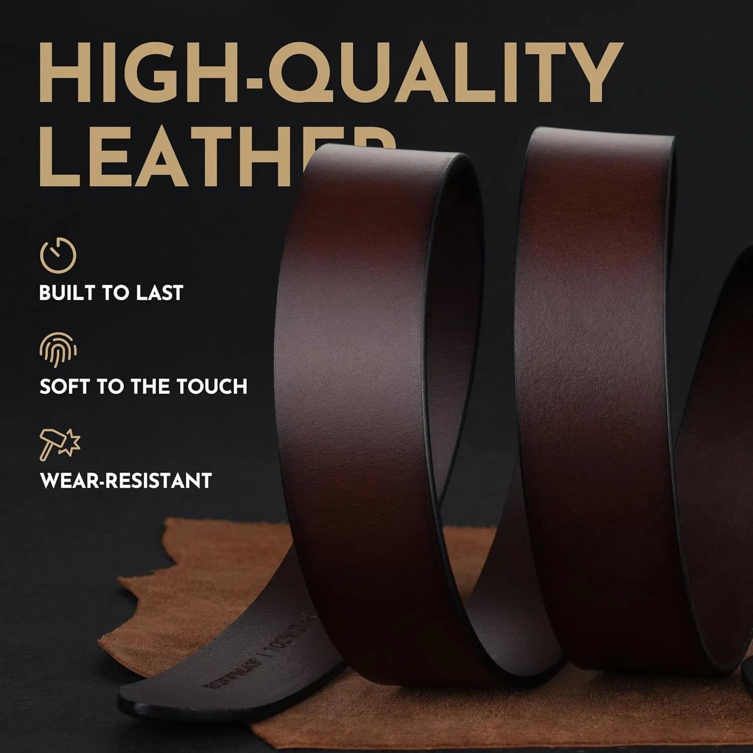 Buffway Men's Leather Belt,1.5" Handmade Top-Grain Leather–Durable,Comfortable,Suitable for Everyday Formal & Casual Wear