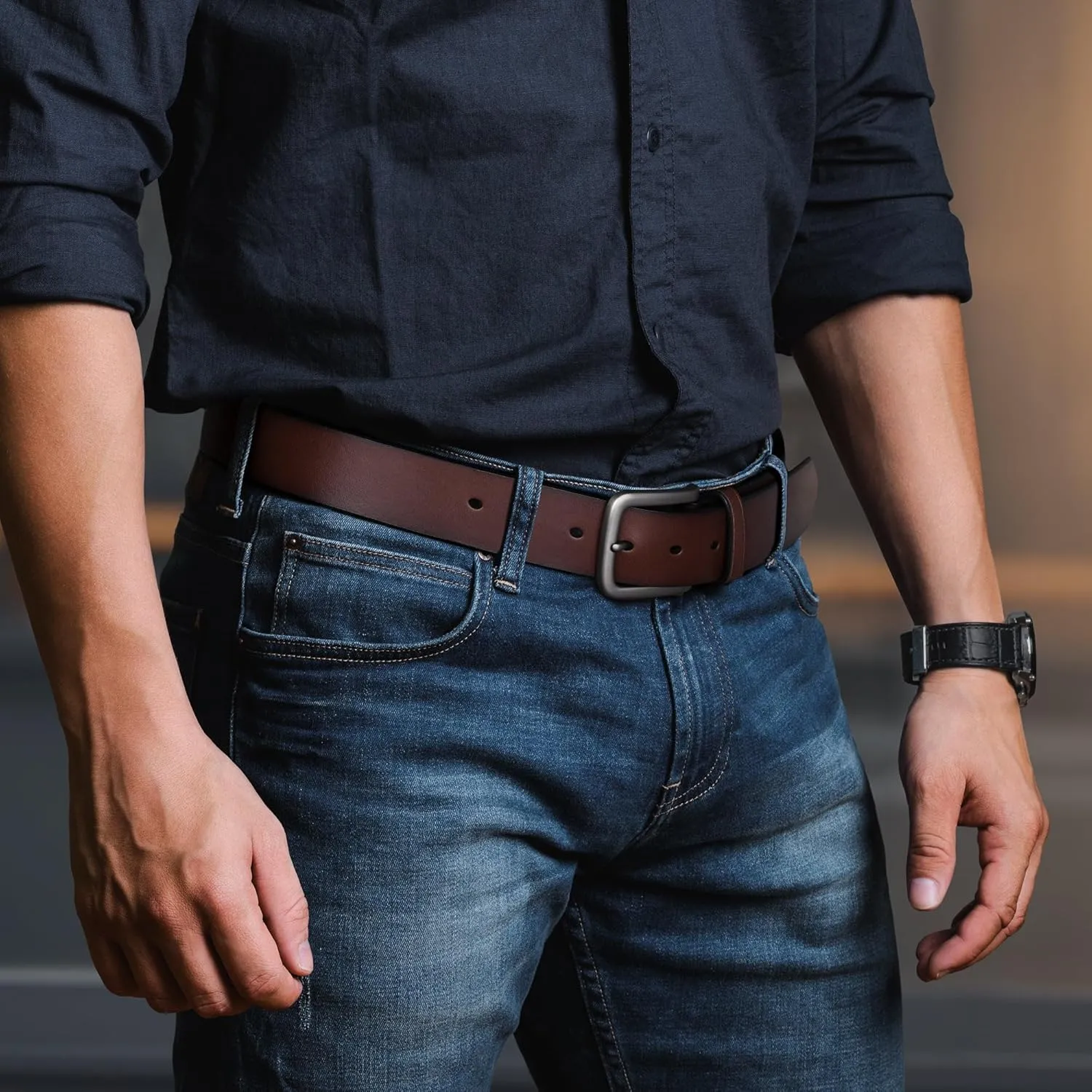 Buffway Men's Leather Belt,1.5" Handmade Top-Grain Leather–Durable,Comfortable,Suitable for Everyday Formal & Casual Wear