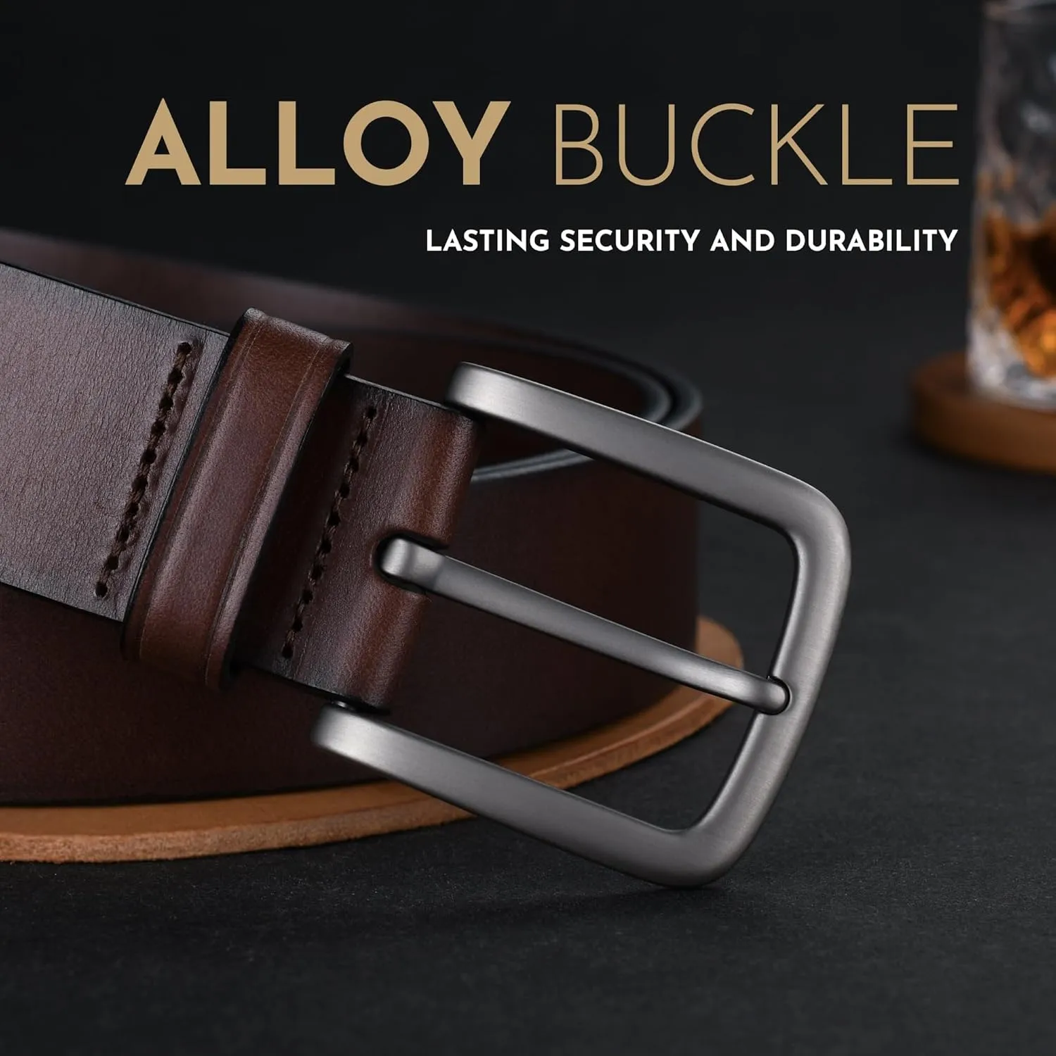 Buffway Men's Leather Belt,1.5" Handmade Top-Grain Leather–Durable,Comfortable,Suitable for Everyday Formal & Casual Wear