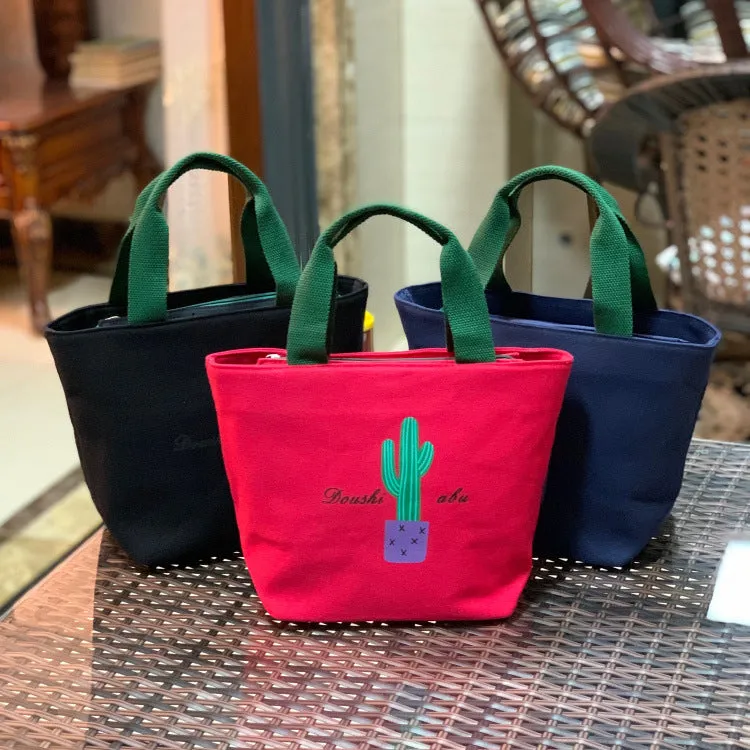 Built-in Water Environmentally Friendly Simple Canvas Thick Lunch Handbags