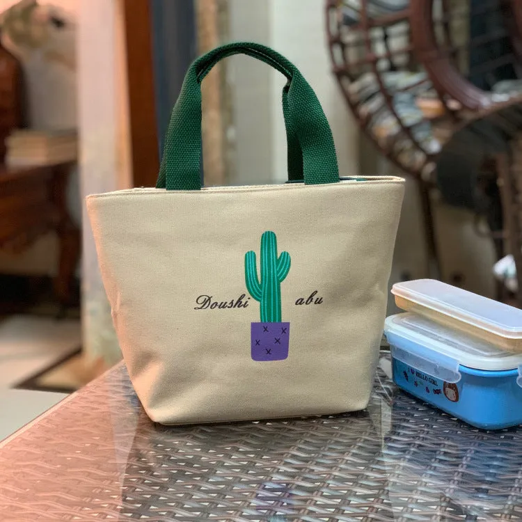 Built-in Water Environmentally Friendly Simple Canvas Thick Lunch Handbags