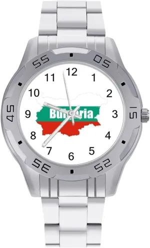 Bulgaria Map Flag Simple Stainless Steel Band Business Watch Dress Wrist Unique Luxury Work Casual Waterproof Watches