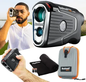 Bushnell Pro X3  Link Golf Laser Rangefinder Bundle - Wind Speed & Direction, Slope-Switch, BITE Magnetic Cart Mount with Premium Carrying Case, PlayBetter Microfiber Towel & Extra Battery