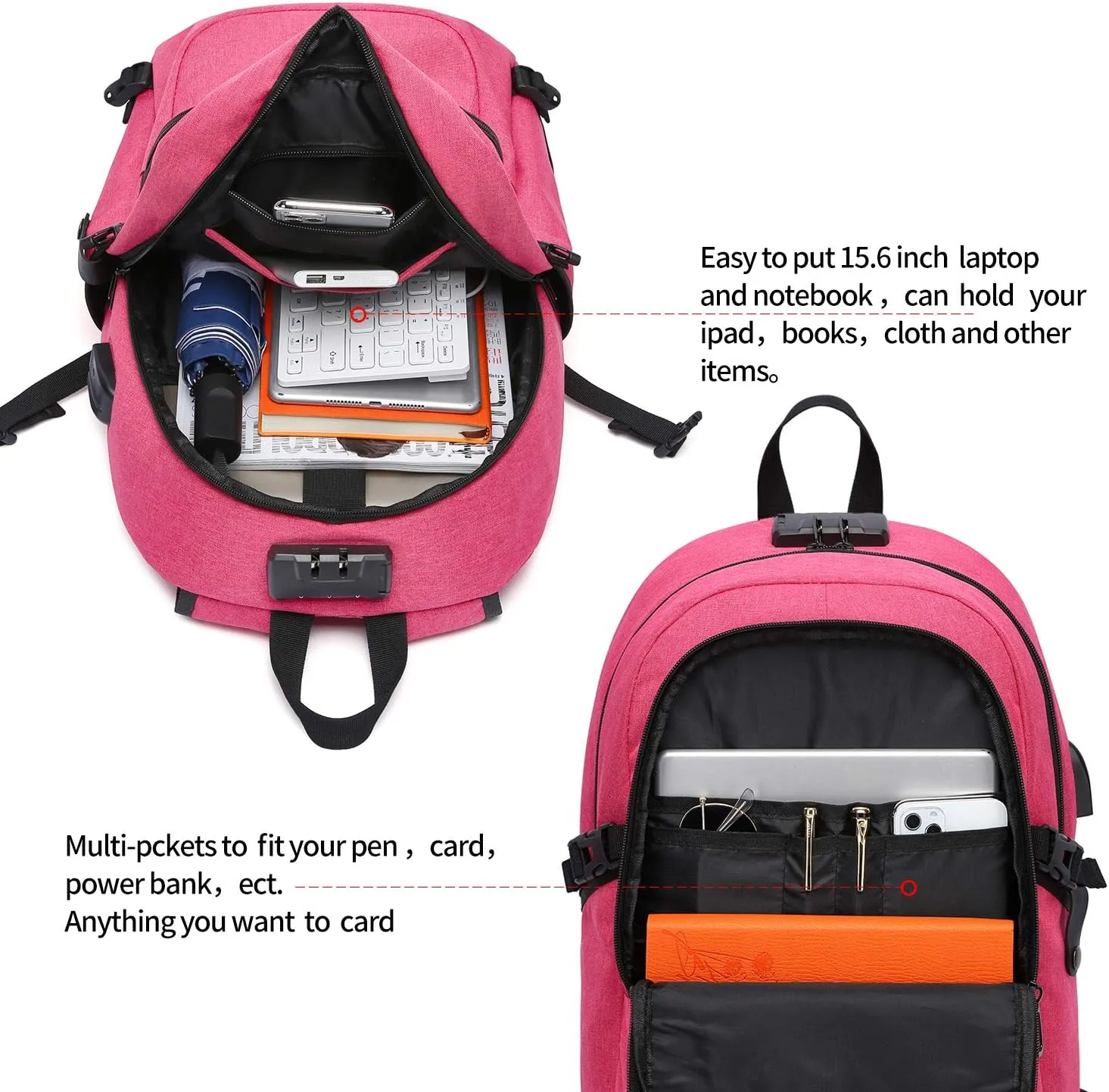 Business Laptop Backpack Anti-Theft Backpack with USB Charging Port and Lock Computer Backpacks for Women Men Fit 15.6 Inch Laptops, Casual Hiking Travel Daypack