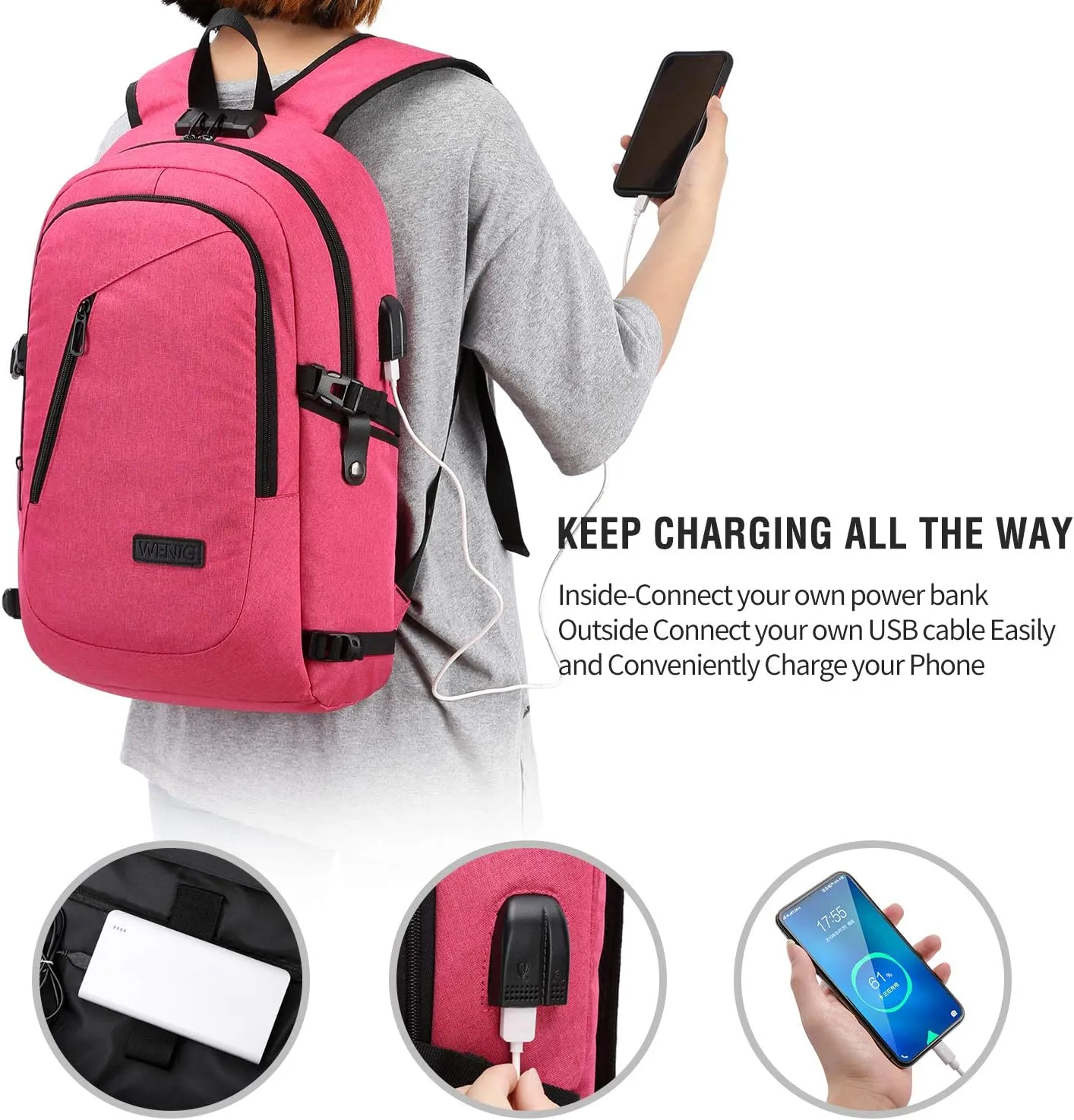 Business Laptop Backpack Anti-Theft Backpack with USB Charging Port and Lock Computer Backpacks for Women Men Fit 15.6 Inch Laptops, Casual Hiking Travel Daypack