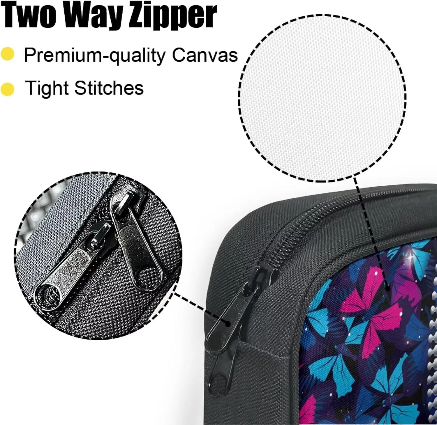 Butterfly Print Bible Cover Bible Case for Women Black Canvas Portable Zipper Bible Case with Built-in Pocket Handle