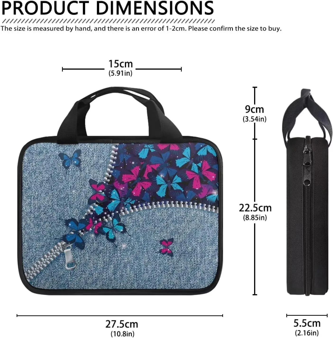 Butterfly Print Bible Cover Bible Case for Women Black Canvas Portable Zipper Bible Case with Built-in Pocket Handle