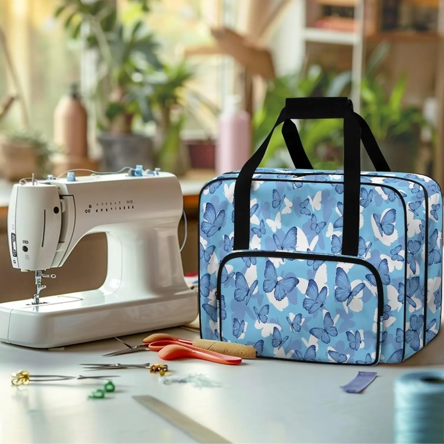 Butterfly Sewing Machine Case Portable Sewing Machine Handbag Canvas Carry Tote Bag Dustproof Sewing Machine Bag for Singer Brother Janome and Accessories Gifts for Housewives