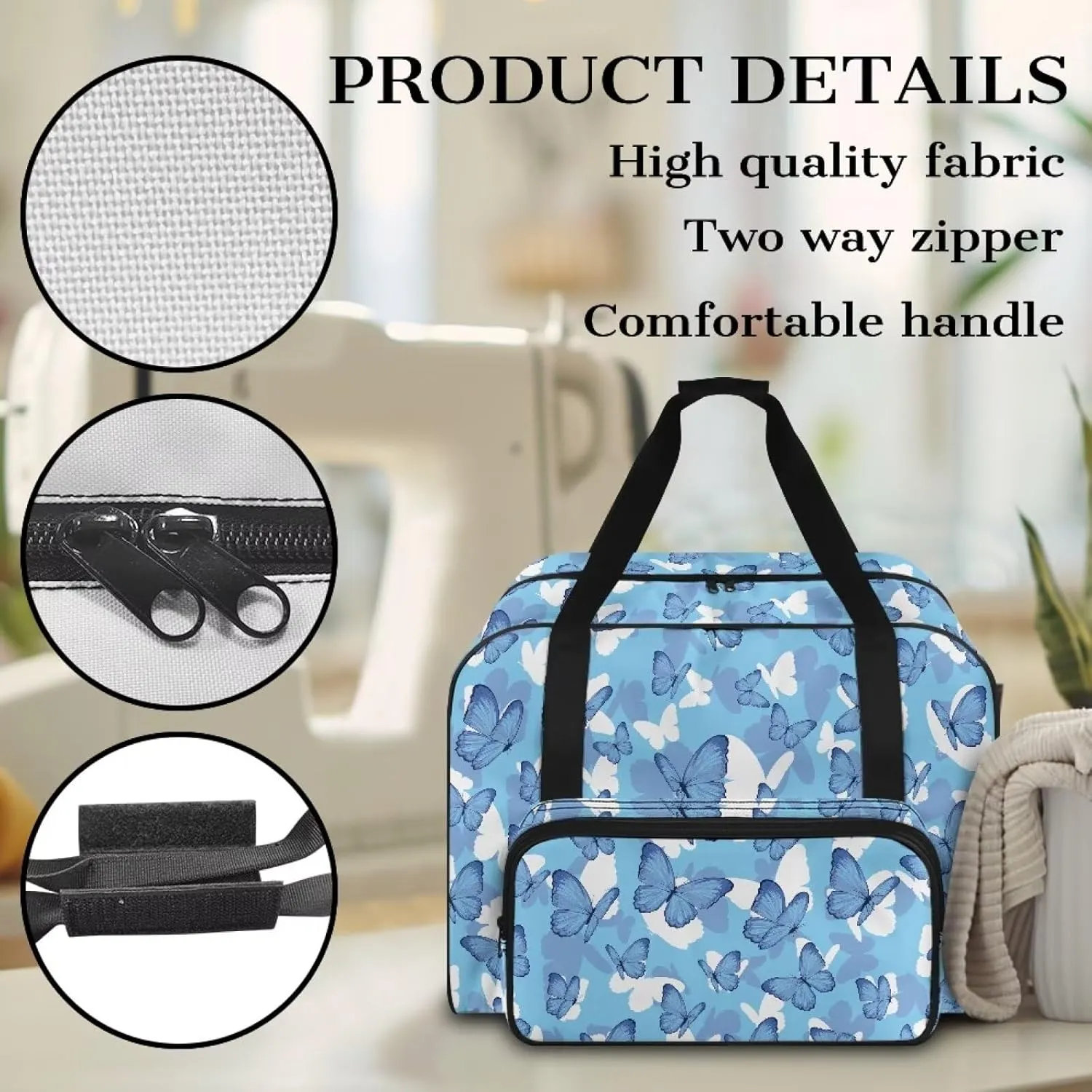 Butterfly Sewing Machine Case Portable Sewing Machine Handbag Canvas Carry Tote Bag Dustproof Sewing Machine Bag for Singer Brother Janome and Accessories Gifts for Housewives
