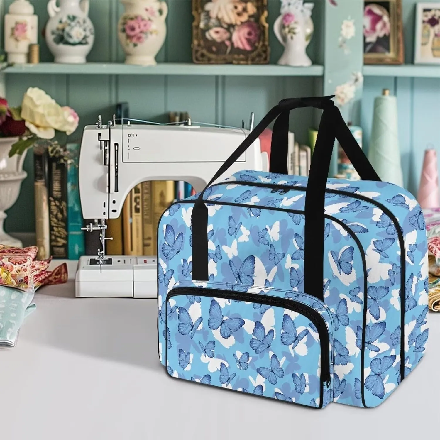 Butterfly Sewing Machine Case Portable Sewing Machine Handbag Canvas Carry Tote Bag Dustproof Sewing Machine Bag for Singer Brother Janome and Accessories Gifts for Housewives