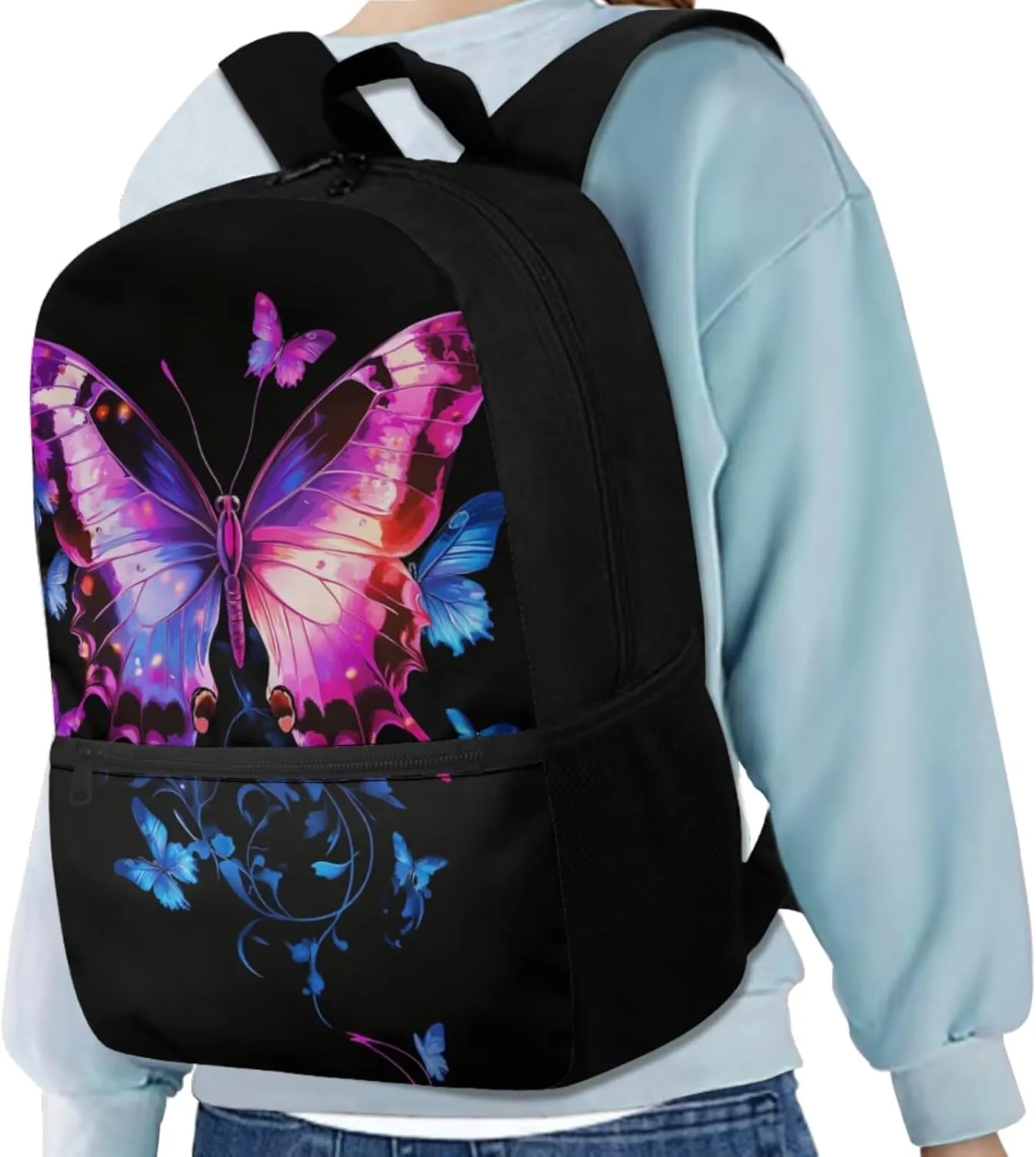 Butterfly Teens Backpacks for Girls Fashion Bookbags for 7Th Grade Girls Lightweight School Backpack with Water Bottle Sleeve Insulated Lunch Box Pencil Case Casual Rucksack