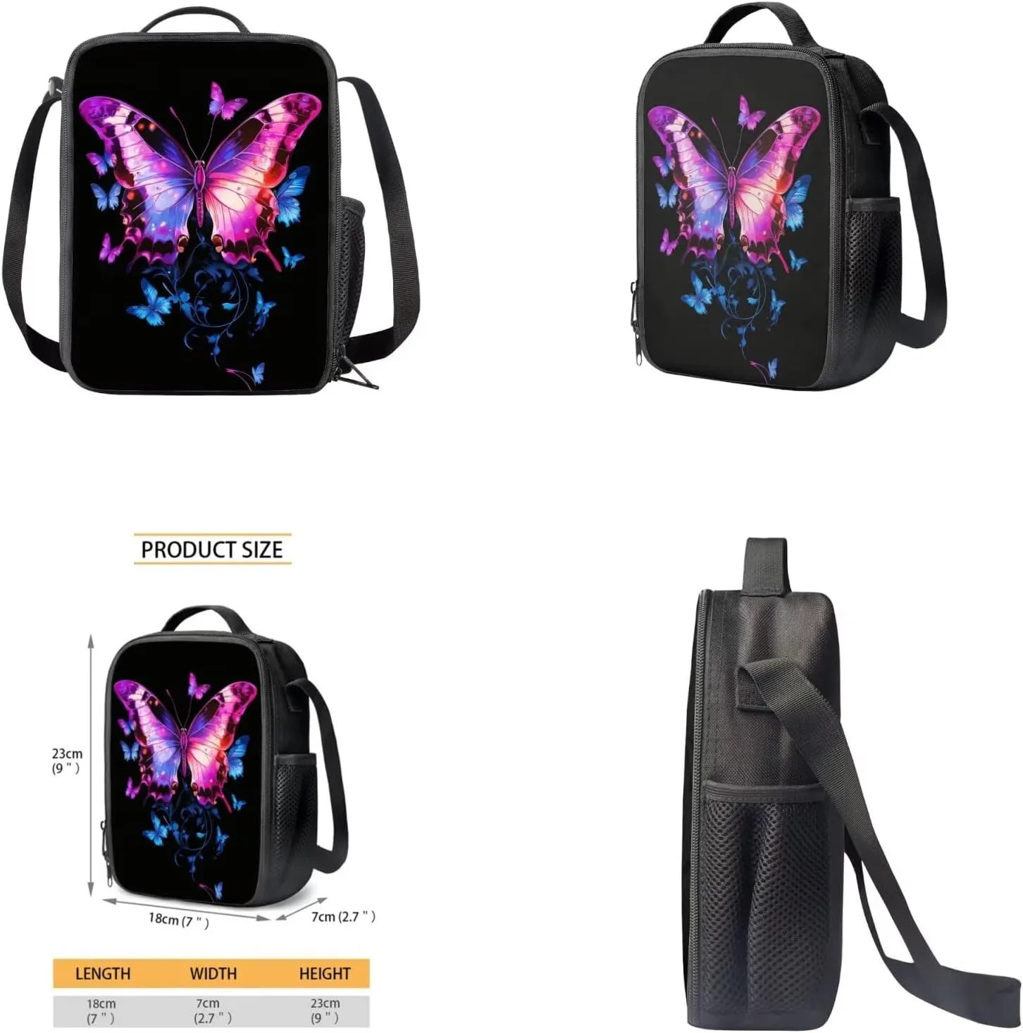 Butterfly Teens Backpacks for Girls Fashion Bookbags for 7Th Grade Girls Lightweight School Backpack with Water Bottle Sleeve Insulated Lunch Box Pencil Case Casual Rucksack