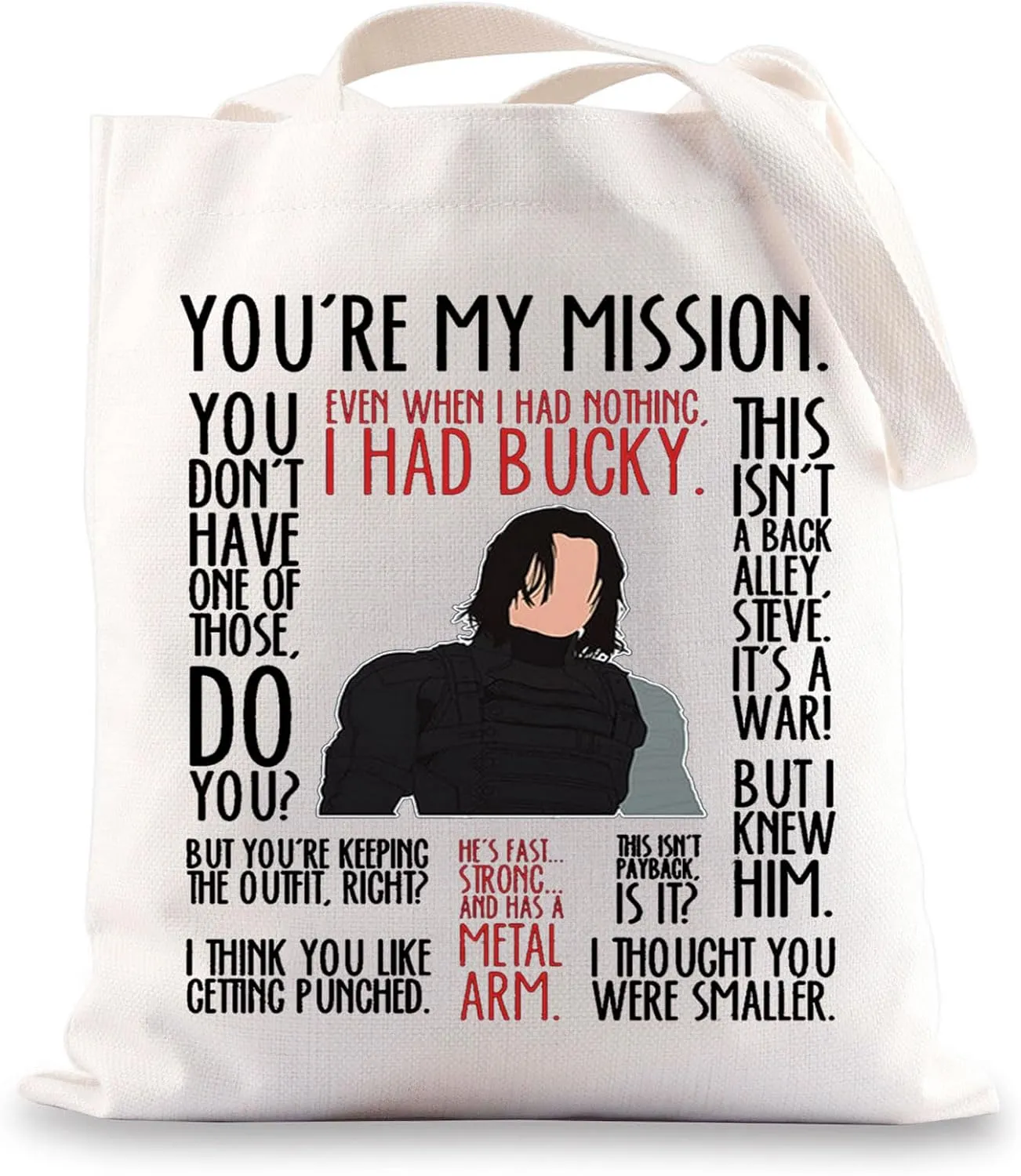 BWWKTOP Bucky Tote Bag Superheros Barnes Fans Gift Even When I Had Nothing White Wolf Shoulder Bag Bucky Merch