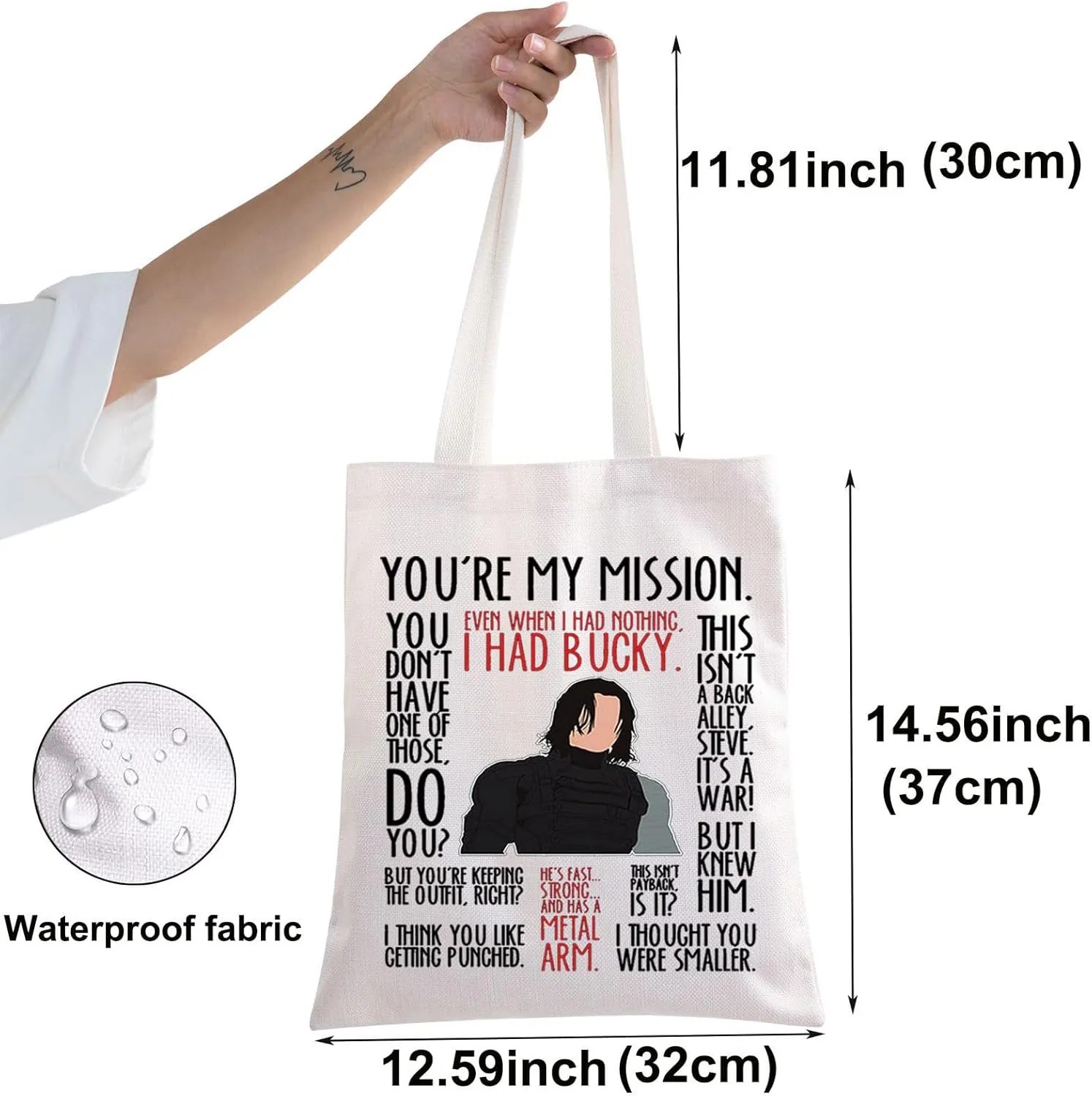 BWWKTOP Bucky Tote Bag Superheros Barnes Fans Gift Even When I Had Nothing White Wolf Shoulder Bag Bucky Merch
