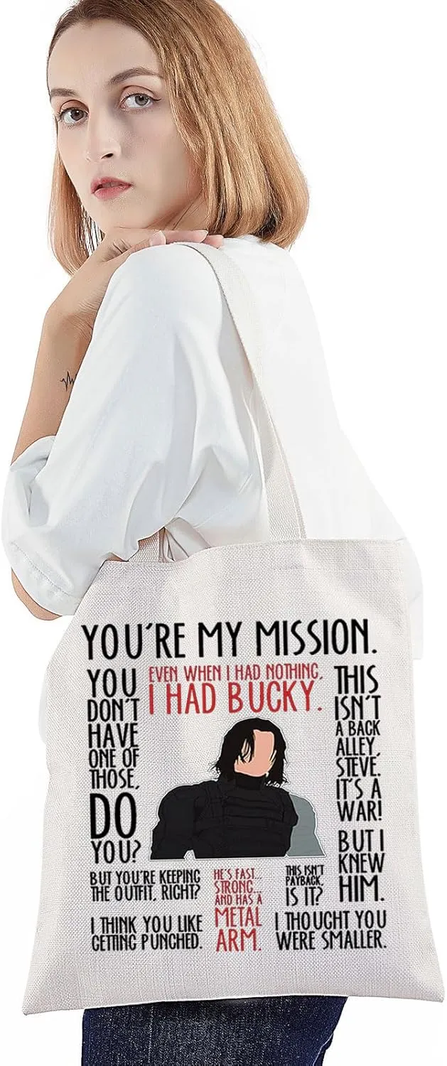 BWWKTOP Bucky Tote Bag Superheros Barnes Fans Gift Even When I Had Nothing White Wolf Shoulder Bag Bucky Merch