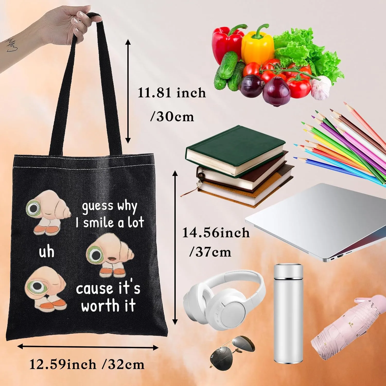 BWWKTOP Shell Tote Bag Marcel Animation Inspired Gifts Guess Why I Smile A Lot Shoulder Bag Marcel Merchandise